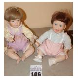 2 Vintage Porcelain Dolls on stands - 1991 "Movie Star" Baby Girl MB1 & Danbury Mint MB1 1991 Baby Doll