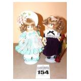 2 Marie Osmond Porcelain Collector Doll on Stands: Harp & Flower Hat - signed