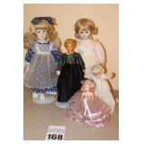 Variety of Vintage Dolls : Porcelain/cloth etc. 4 stands