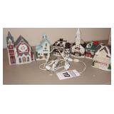 6 Christmas Village Buildings With Lights