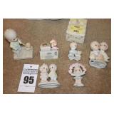 Precious Moments Porcelain Items: 6 (only one in box) - Blessed Are The Ones Who Overcome - Limited Edition" 1988, Your Forever In My Heart" 1996, Water Globe, "Katie" 1993, 