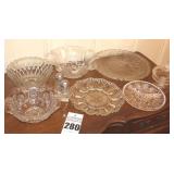 Variety of Glass Serving Pieces - Serving Bowls, Lidded Pedestal Candy Dish, Salt & Pepper Set, Divid Try, Platter, egg dish etc.