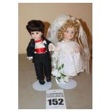 2 Marie Osmond Porcelain Collector Doll on Stands: Bride & Groom - signed