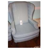 Blue upholstered Wing Back Arm Chair      42"x30"x19"                                           **Matches Lot # 7