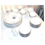 Gold Standard Porcelain "Pink Floral" China made in Japan: 8 Dinner Plates, 8 Bowls, 8 Saucers, 11 Cups, & salt & pepper set