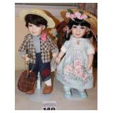 2 - 16" Linda Steele Porcelain Dolls on Stands - signed and numbered - "Tommy" #116 & Girl #216 - 1996