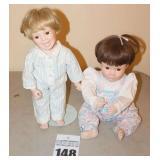 2 Danbury Mint Porcelain Collector Dolls - Sandra Bilotto 1991 MB1 & Linda Tromble 1993 -"Missing Tooth" on Stand