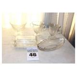 Fostoria "Century" Clear - oyster/Fruit Cocktail dish, Creamer, Sugar Bowl, Oval Relish dish, Butter Dish with Lid, additional items   Matching Lots #43,44, 45 & 47