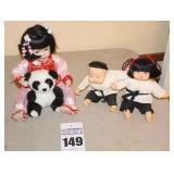 Danbury Mint Porcelain Collector Doll - "Mei Mei " By Bruce Huish "Angel of the Orient with bear" & 2 cloth bodied Asian dolls