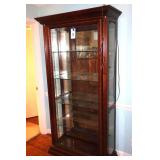Wood Lighted Glass front Curio Display Cabinet with 4 side open doors, top and bottom, glass shelves & mirrored back   80"x37"x14"                      **Buyer bring help to remove