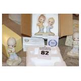 Precious Moments Porcelain Items: 3 - 25th Anniversary "I will Make you Fishers of Men" - Limited Edition #522139 2003, Waiting Patiently On the Lord" 2000, "Mommy I Love You" 1987 - all In Original B