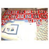 Hand Made Quilt  Triangles 91"x64", Kid Hand made quilt 47"x38", Crochet throw, & Blankets/Pillow  (satin material)
