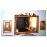 Gold Tone Wall Mirror (30"x42") and 2 Gold Framed Wall Are Prints (17"x11") - magnolia Flowers