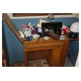 Singer Sewing Machine, Sewing Table, (opens on side, 4 drawers) variety of sewing items   - 58" open30"x17"