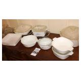 Variety of Corning Dishes - Several with lids - different designs & 2 holders