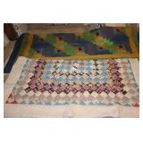 2 Handmade Quilts: Square White Trim 75"x68" & Blue Trim 90"x78"   (some wear)