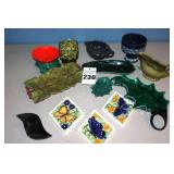 Variety of Pieces of Ceramic items: 3 Butterfly wall items, Trays, Lidded Containers, etc.