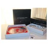 2 Sets of Hoya Crystal in Boxes - Art Engraving Series - Crystal Table ware: 4 Etched Fruit Bowls & Serving Dish - same pattern