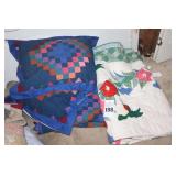 2 Queen size bedspreads  - one with hummingbirds & quilt style spread with shams