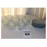 Set of Anchor Hocking Blue Bubble "Thumbprint" Glass Punch Cups & Dessert Plates