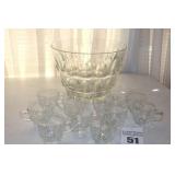 Hazel Atlas Reflection Clear Glass Punch Bowl with 10 Cups