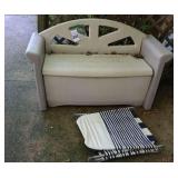 Heavy Plastic Bench (30"x52"x19") with Storage in bottom (needs a cleaning) & folding Yard Chair