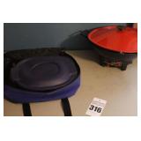 Pyrex Portable 2 quart in travel bag, heat pad and lid & West Bend Electric Wok