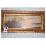 Vintage Gold Tone River Print in unique frame 18"x36"