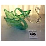 Murano Style "Blown Art" Glass Swan Dish & Clear Glass Swan Bowl