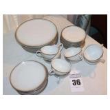 Royalton China "Translucent Porcelain" made in Japan gold Trim: 10 Dinner Plates, 10 Dessert Platea, 10 Saucers, & 10 Cups