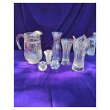 Misc Box  .5" Tulip Vase, Leaf Pitcher, 8.5" Carafe With Grapes,Butterfly Vase, 2 Taper Holders