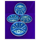 4 Hand Painted Divided Pottery Plates, Made in France