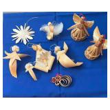 Balsam Wood and Straw Christmas Ornaments from Germany