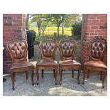 4 Vintage Leather Upholstered Dining Chairs, Made in Belgium