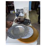 Misc Box Household Items, Lazy Susans, Silver Look Plate, Tea Pot and More