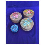 4 Round Wood Boxes Hand Painted Helga Bauleder