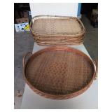 Bamboo and Ratan Woven Trays, 6 Rectangle 1 Round
