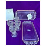 2 Walther-Glass  Stollen Plates- Germany and 4 Jeannette Thumbprint Drink Glass  22K Gold Trim.