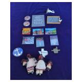 Misc Box Travel Magnets and 2 small Dolls