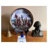 Civil War Decorative Plate, Thomas Jefferson Bust, and Small Brass Bell