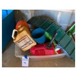 Assorted Household Items: Storage Bin, Husqvarna Liquid, Watering Can, Gas Can and More