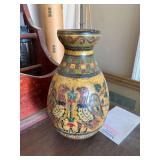 Hand Painted Folk Art Vase with Bird Motif