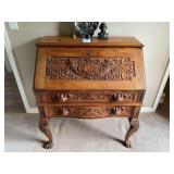 Ornate Carved Wood Secretary Desk