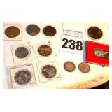 Variety of Collectable coins/items: 1972 American Bicentennial Commemorative Medal with George Washington Carver & Booker T Wahington, 50¢ 1946 coin of Great Seal of Us, Pony Express Medal, Bicentenn