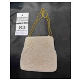 Vintage White Beaded Clutch Handbag with Gold Chain