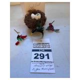 3 - Glass Humming Birds & Nest with Painted Eggs