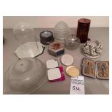 2 Light Fixture Covers, Glass Dome, Etched Votive Chandle Holder