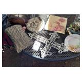 Cross, Wicker Wall Hanging Basket, Slate Picture, Small Plants, Santa