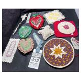 Large lot of Crocheted Trivets. Hears