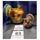 2 - Turkeys - 1 Vintage Rubens Turkey Planter, Smaller Turkey Figurine